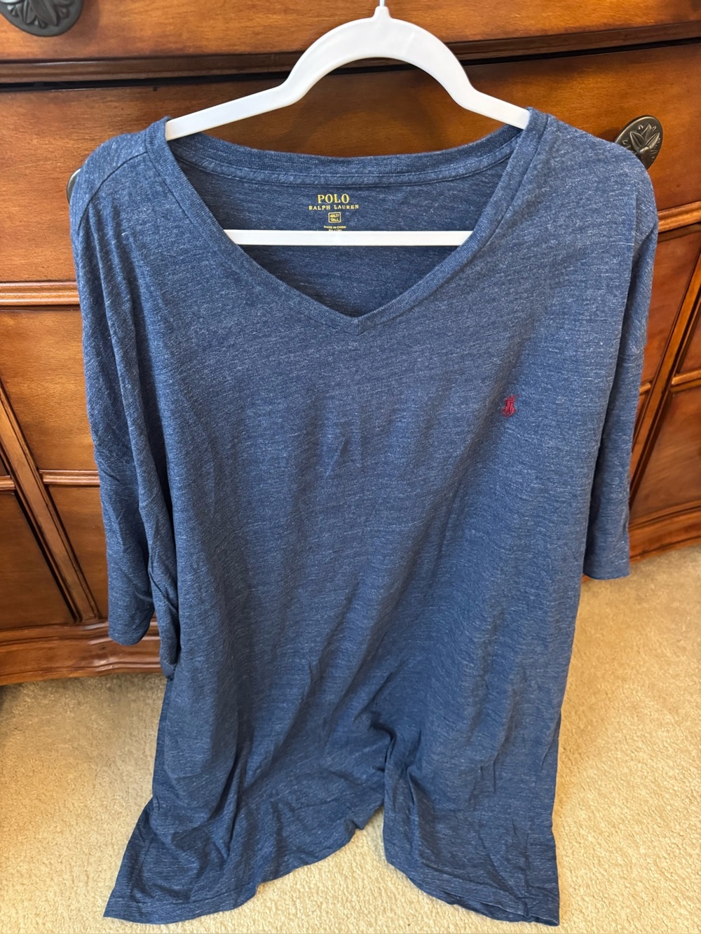 Polo by Ralph Lauren Men's V-Neck Tee - Heather Navy with Red Logo